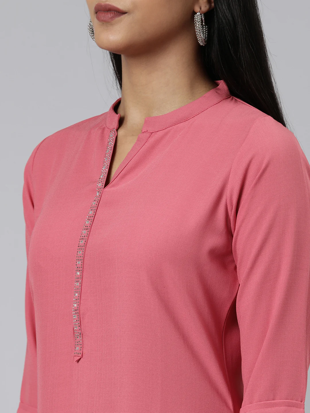 Neerus Pink Straight Solid Viscose Rayon Kurta - Image 5