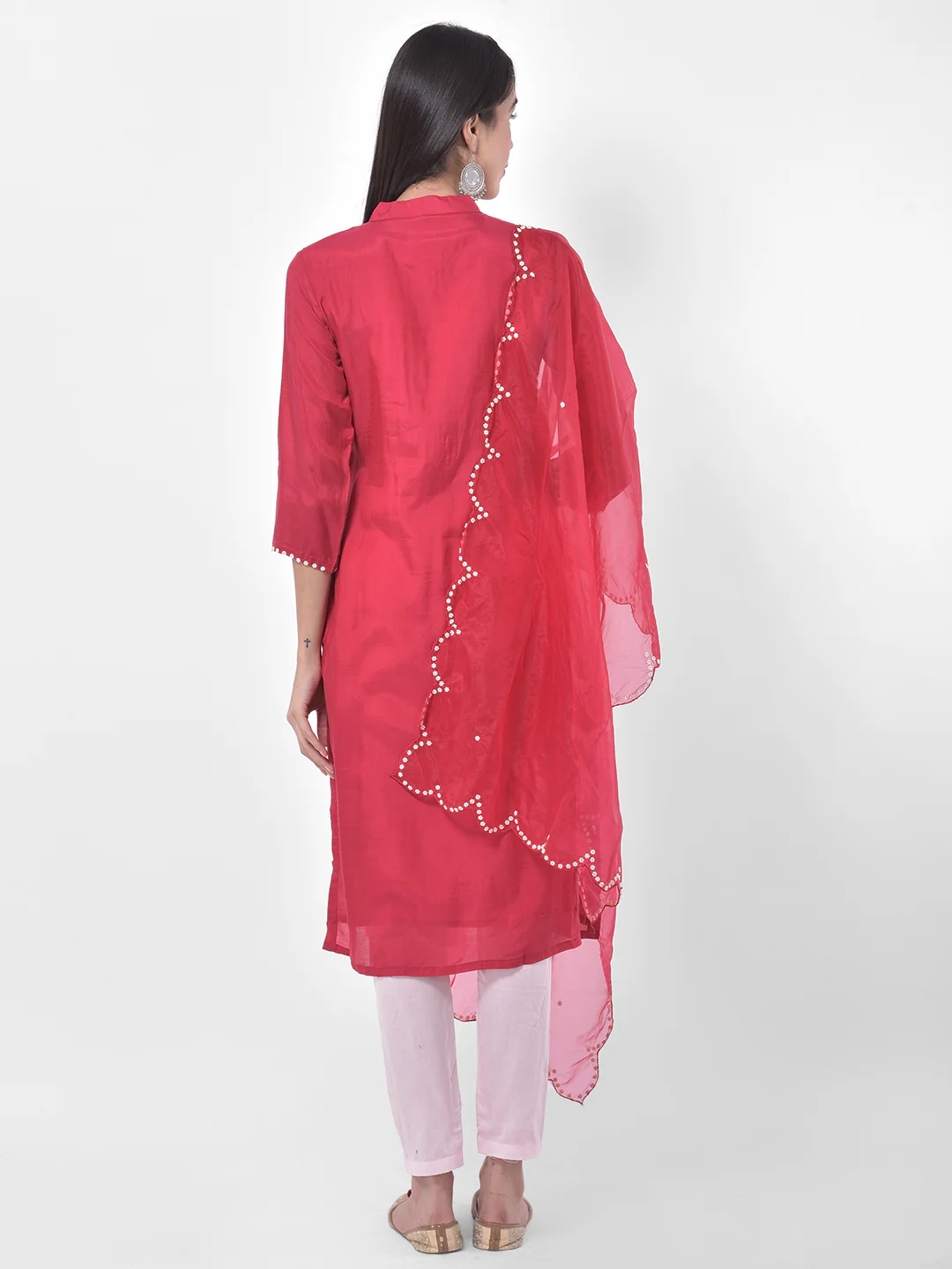 Neerus Pink & White Embellished Kurta With Pant & Dupatta - Image 3