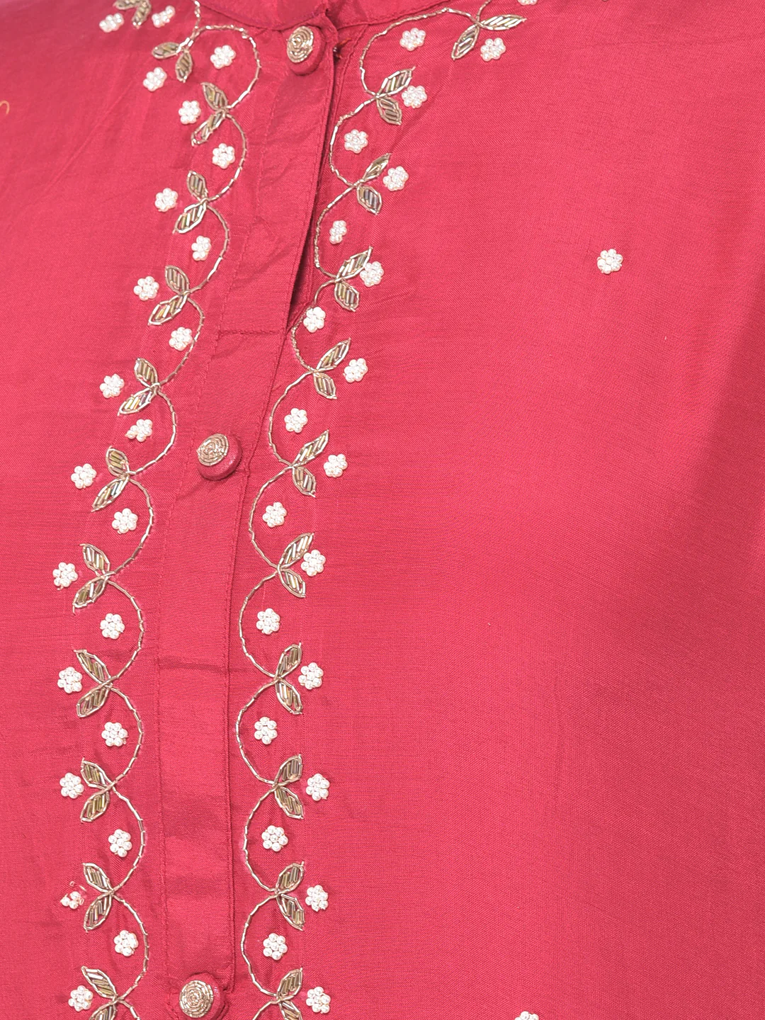 Neerus Pink & White Embellished Kurta With Pant & Dupatta - Image 4