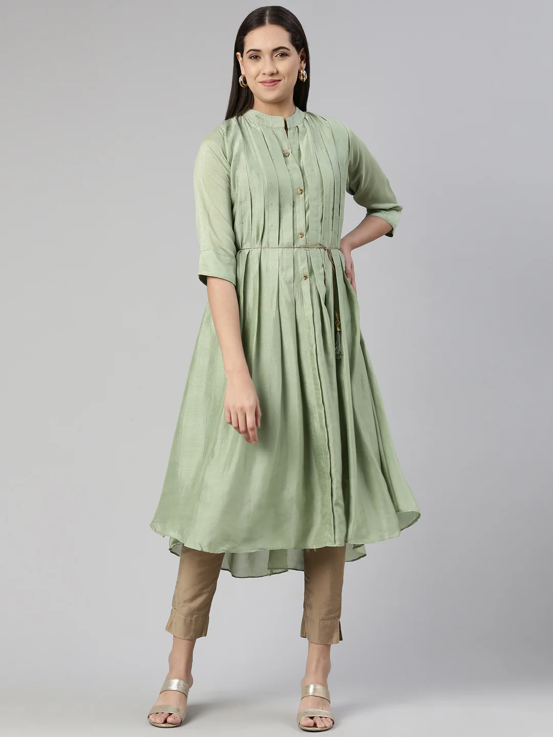 Neerus Pista Anarkali Curved Blended Kurta