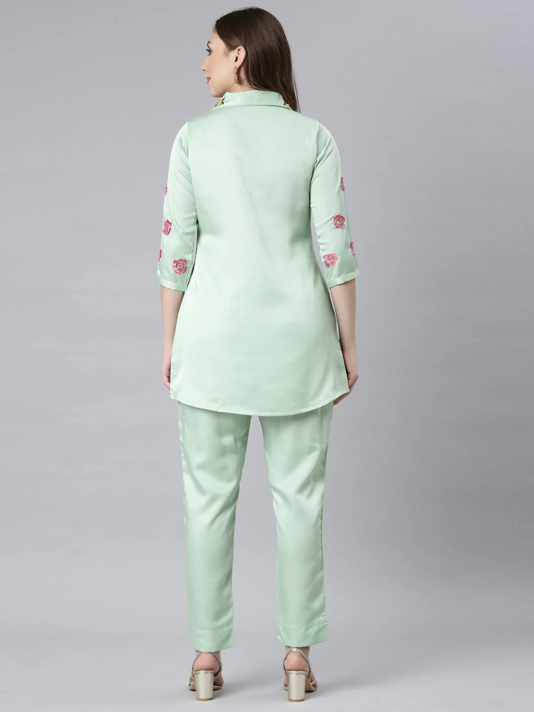 Neerus Pista Casual Embroidered Top And Trousers - Image 4