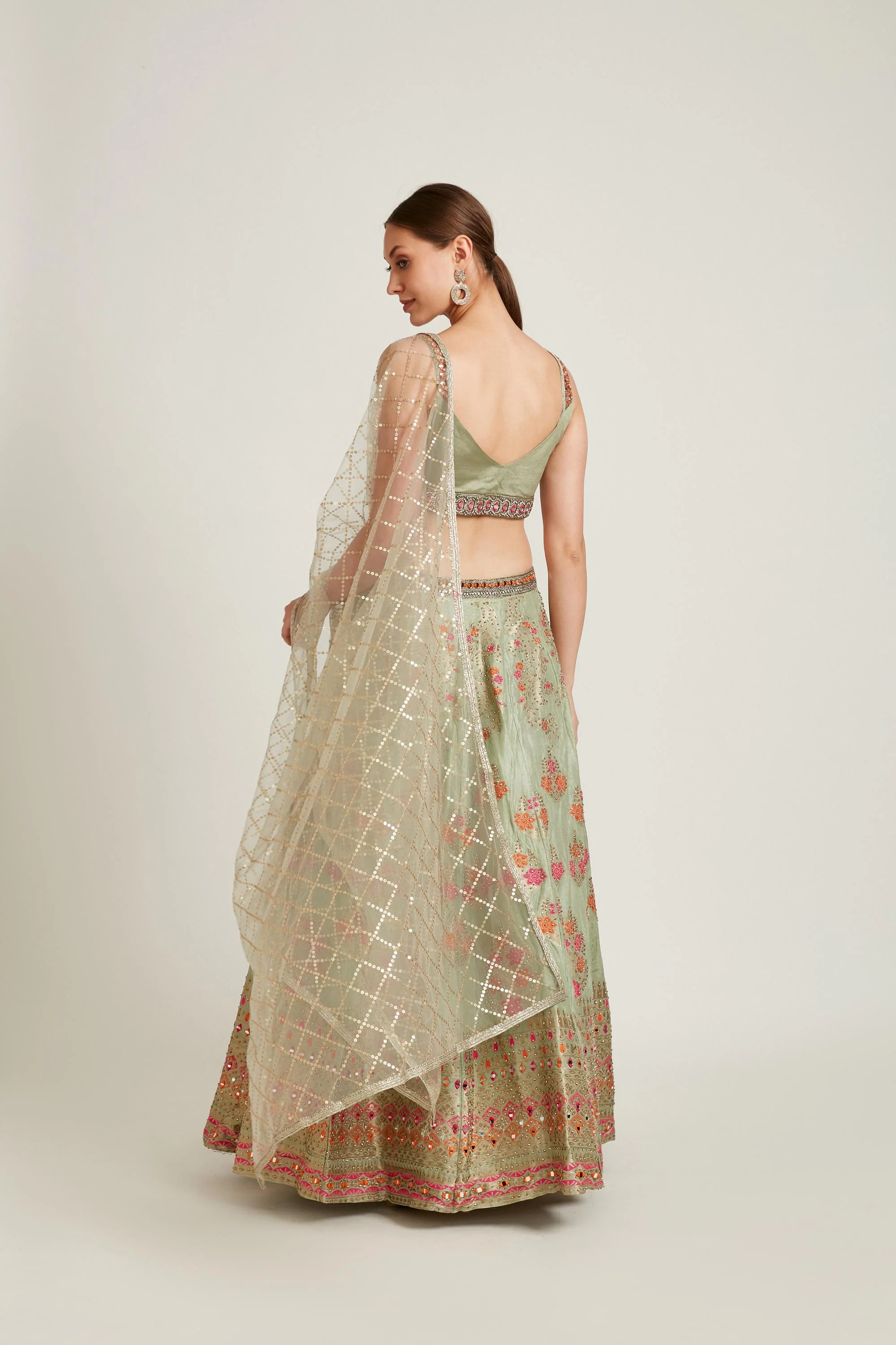 Neerus Pista Color Banaras Fabric Lehenga Choli - Image 3