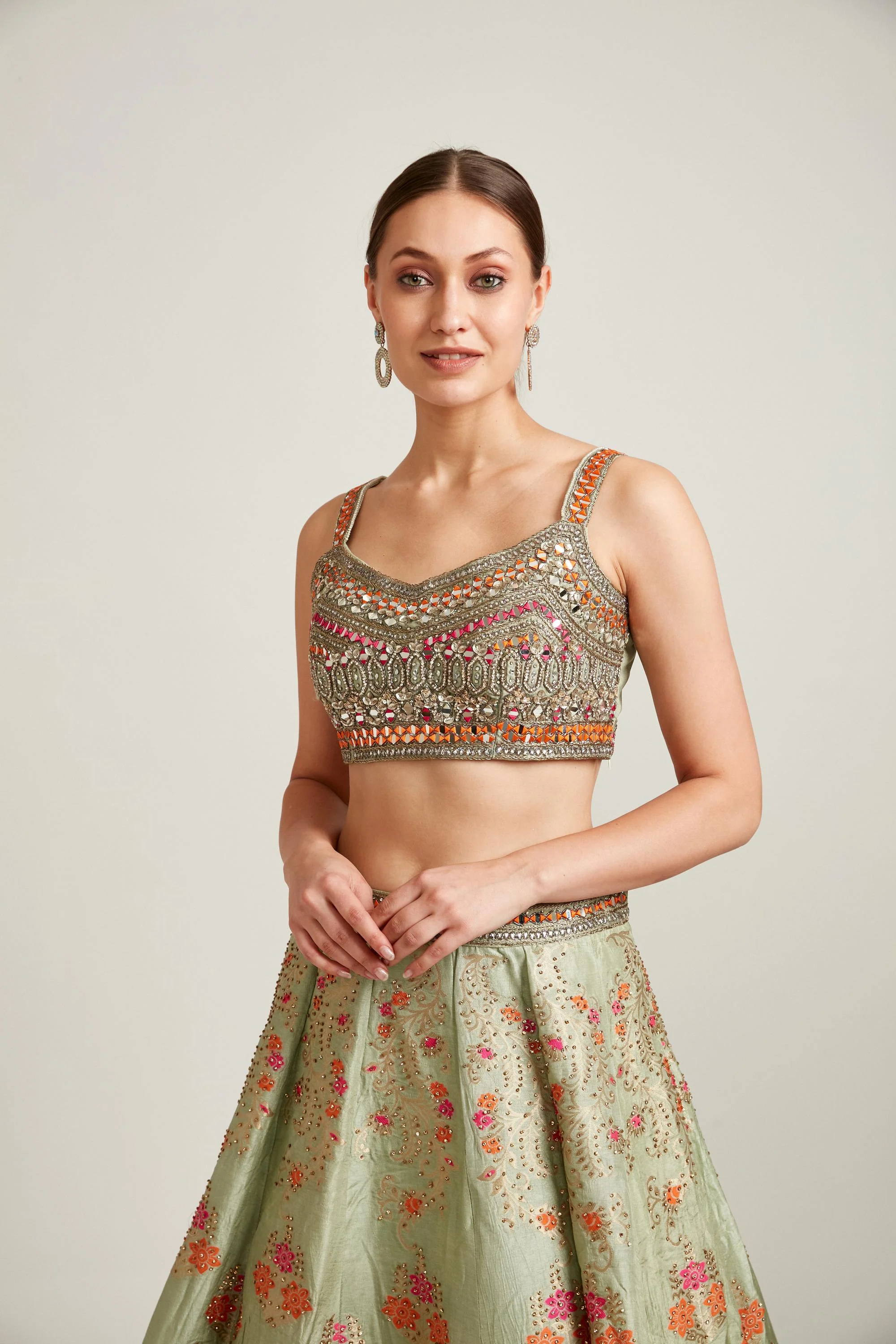 Neerus Pista Color Banaras Fabric Lehenga Choli - Image 4
