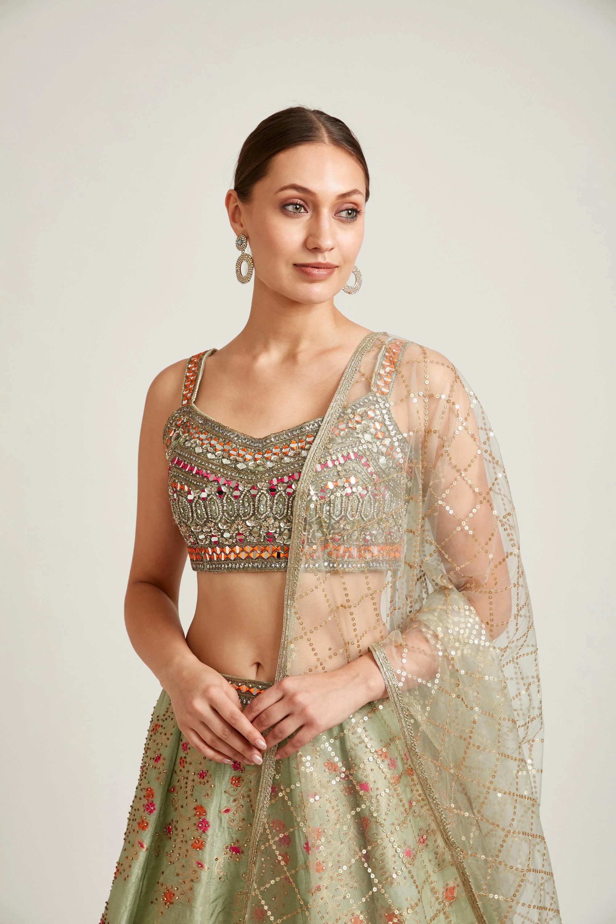 Neerus Pista Color Banaras Fabric Lehenga Choli - Image 5