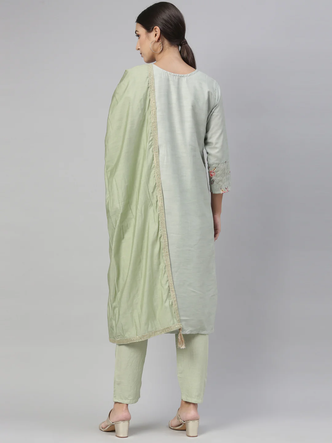 Neerus Pista Color Chanderi Fabric Kurta Set - Image 9