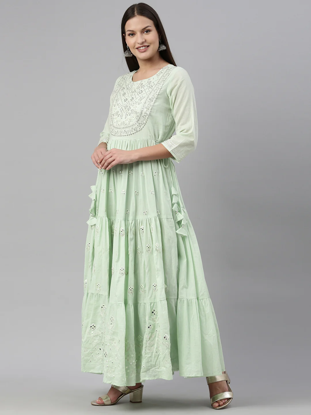 Neerus Pista Color Cotton Fabric Kurta - Image 3