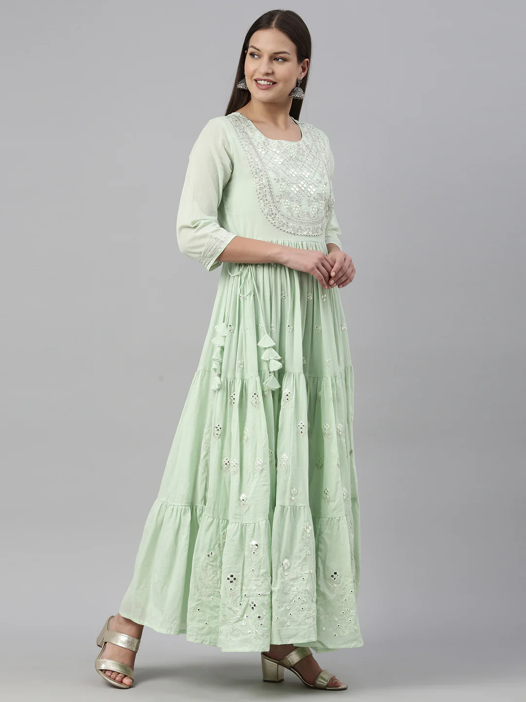 Neerus Pista Color Cotton Fabric Kurta - Image 4