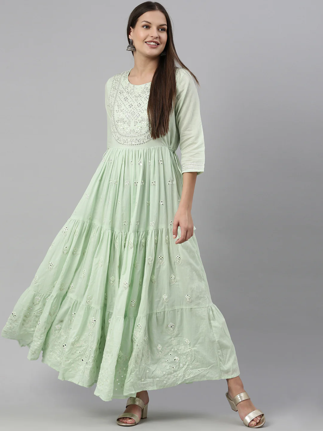 Neerus Pista Color Cotton Fabric Kurta - Image 6