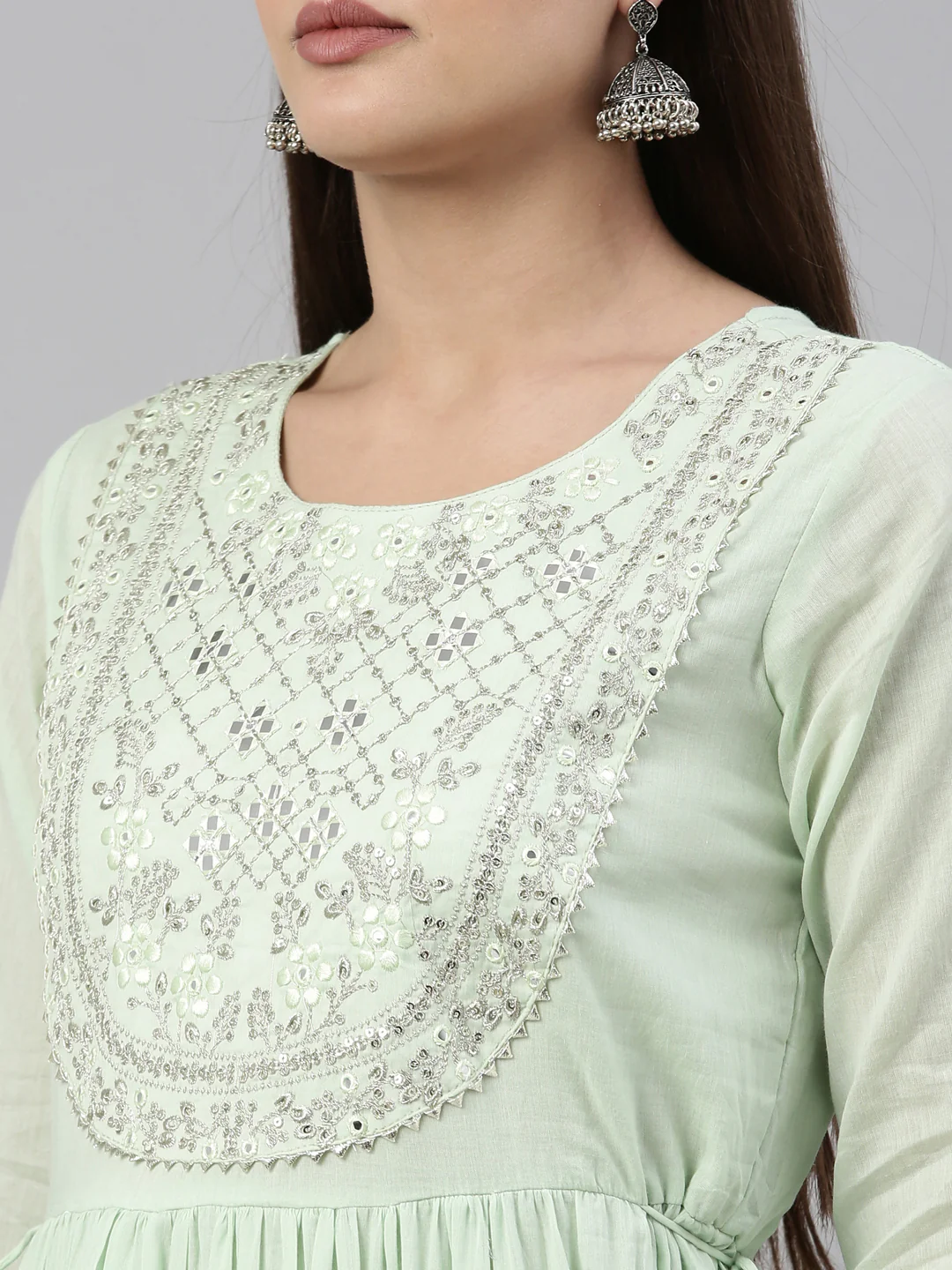 Neerus Pista Color Cotton Fabric Kurta - Image 9