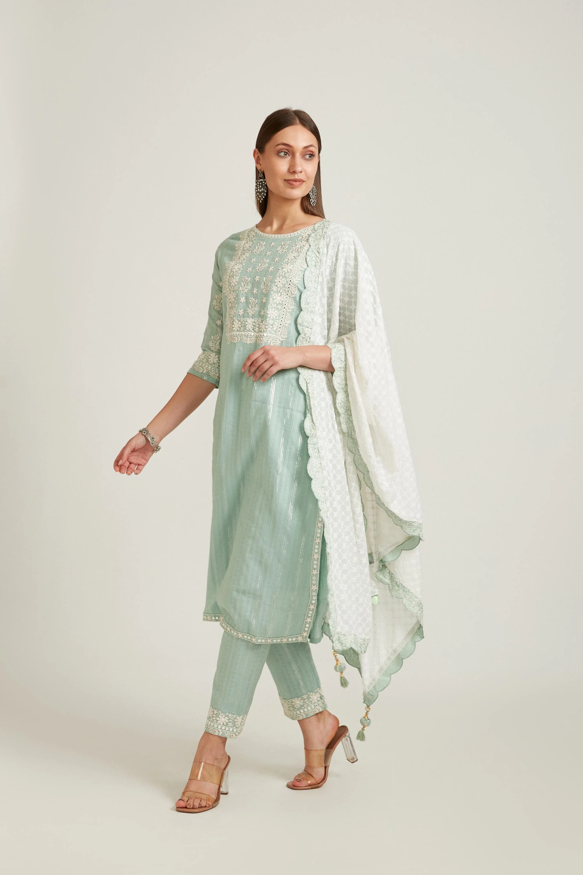 Neerus Pista Color Cotton Fabric Salwar Kameez