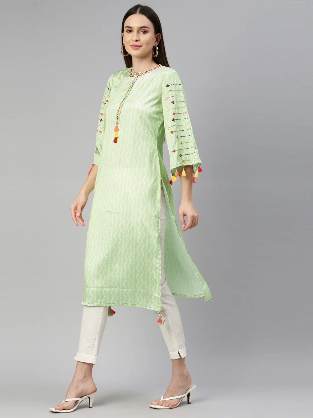 Neerus Pista Color Crepe Fabric Kurta - Image 3