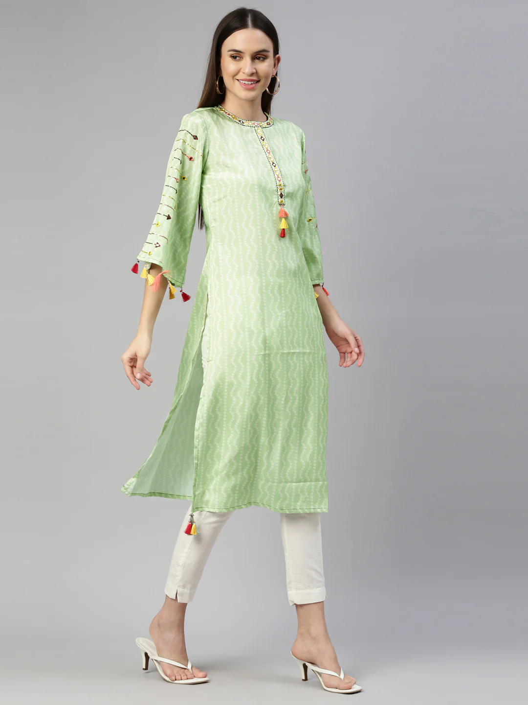 Neerus Pista Color Crepe Fabric Kurta - Image 4