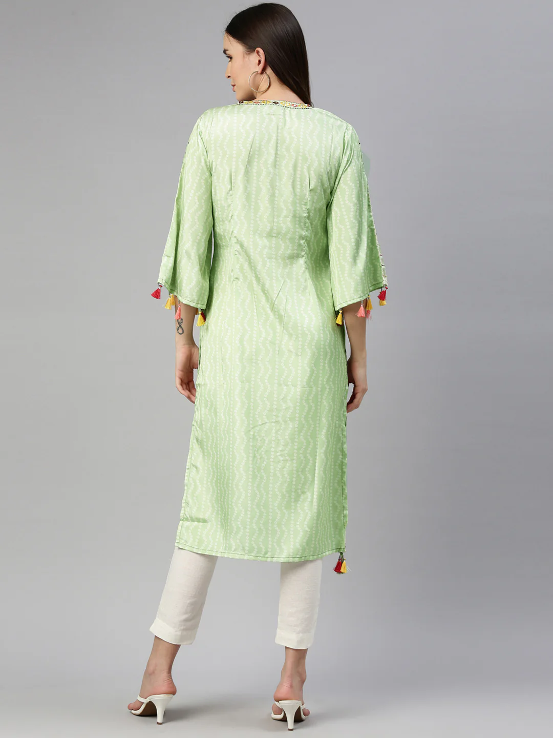 Neerus Pista Color Crepe Fabric Kurta - Image 5