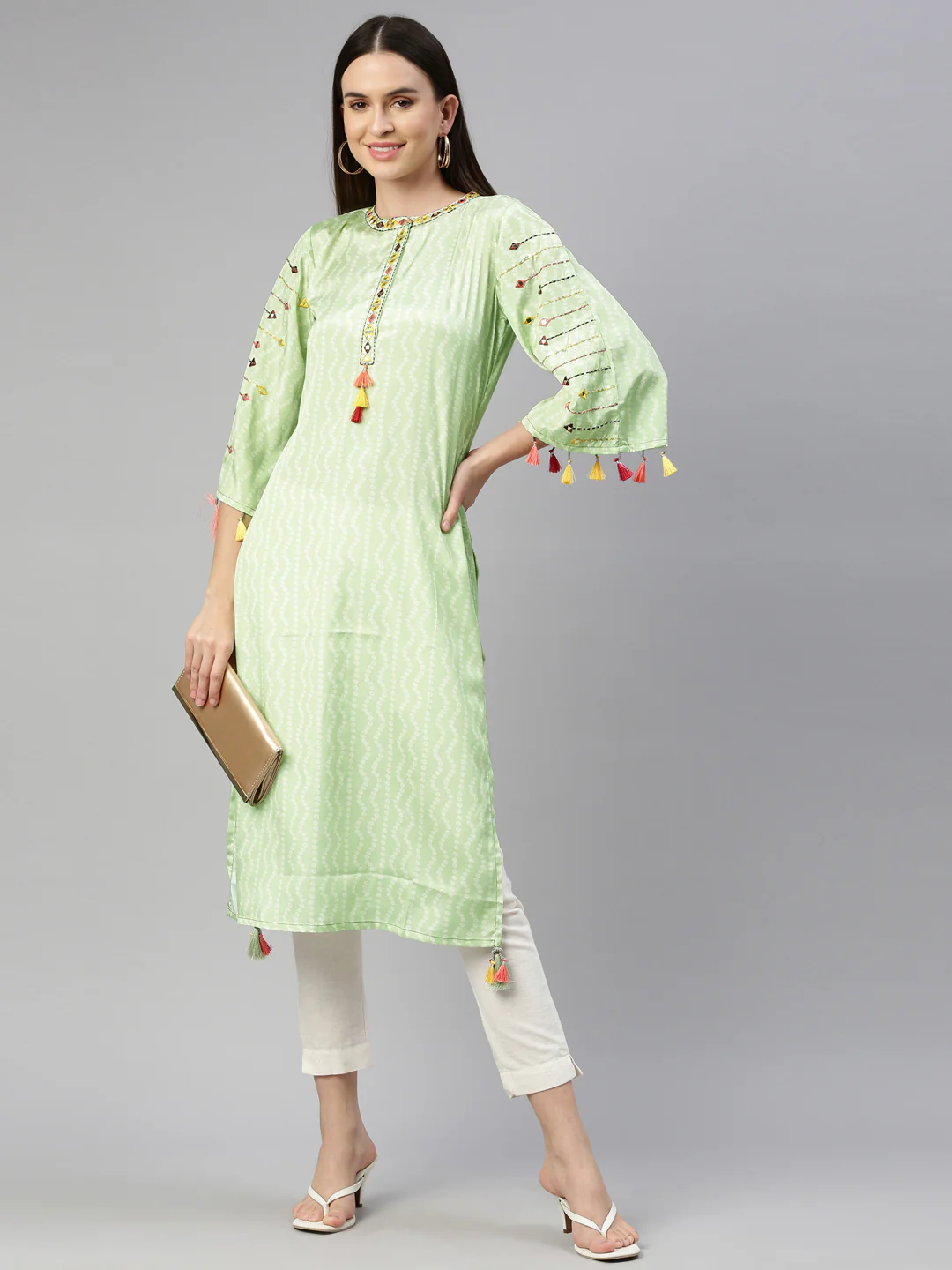 Neerus Pista Color Crepe Fabric Kurta - Image 6