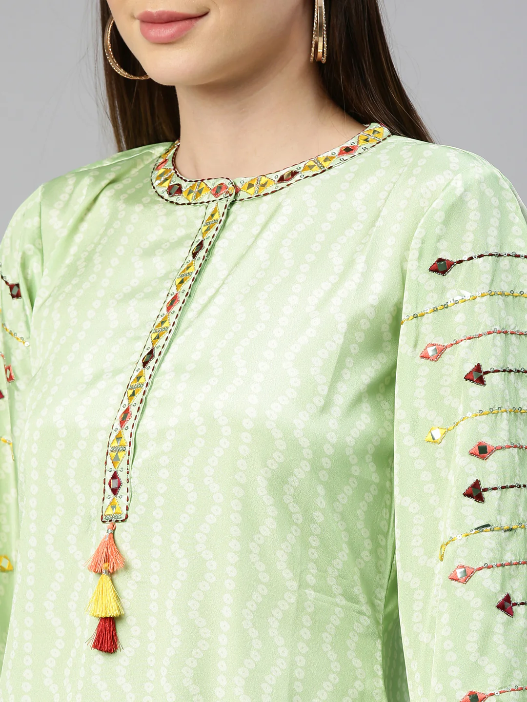 Neerus Pista Color Crepe Fabric Kurta - Image 8