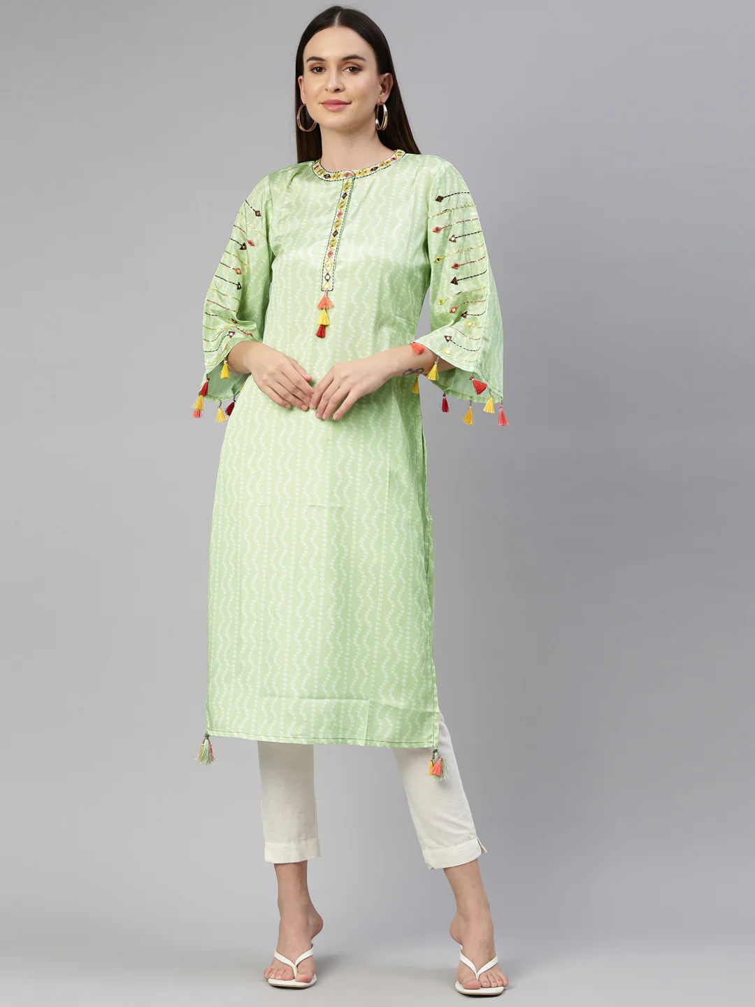 Neerus Pista Color Crepe Fabric Kurta - Image 9