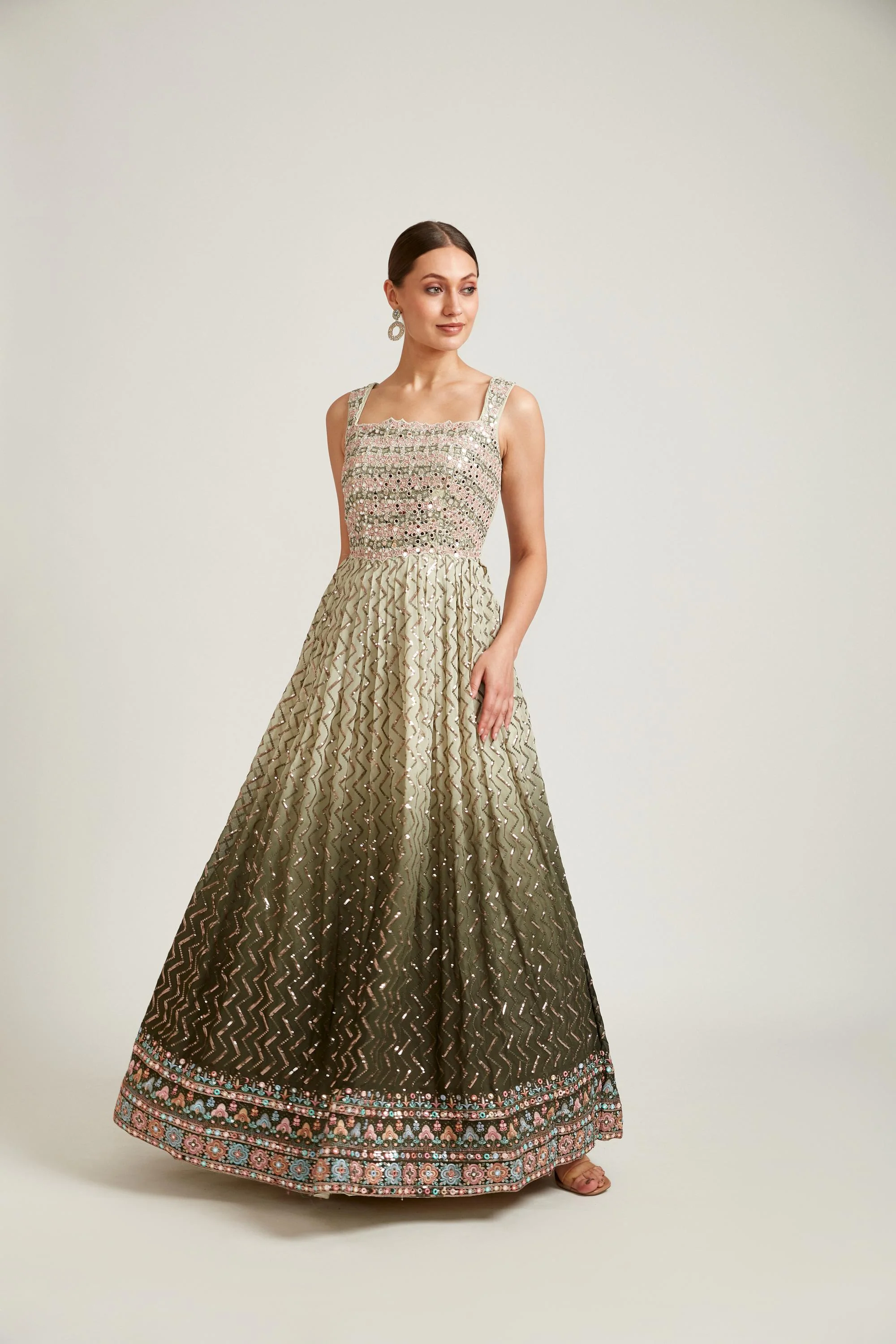 Neerus Pista Color Georgette Fabric Gown - Image 3