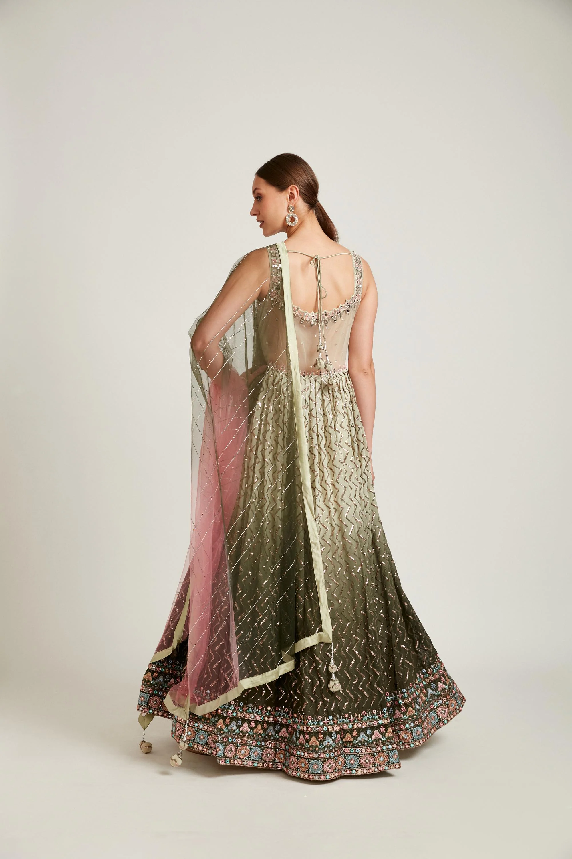 Neerus Pista Color Georgette Fabric Gown - Image 4