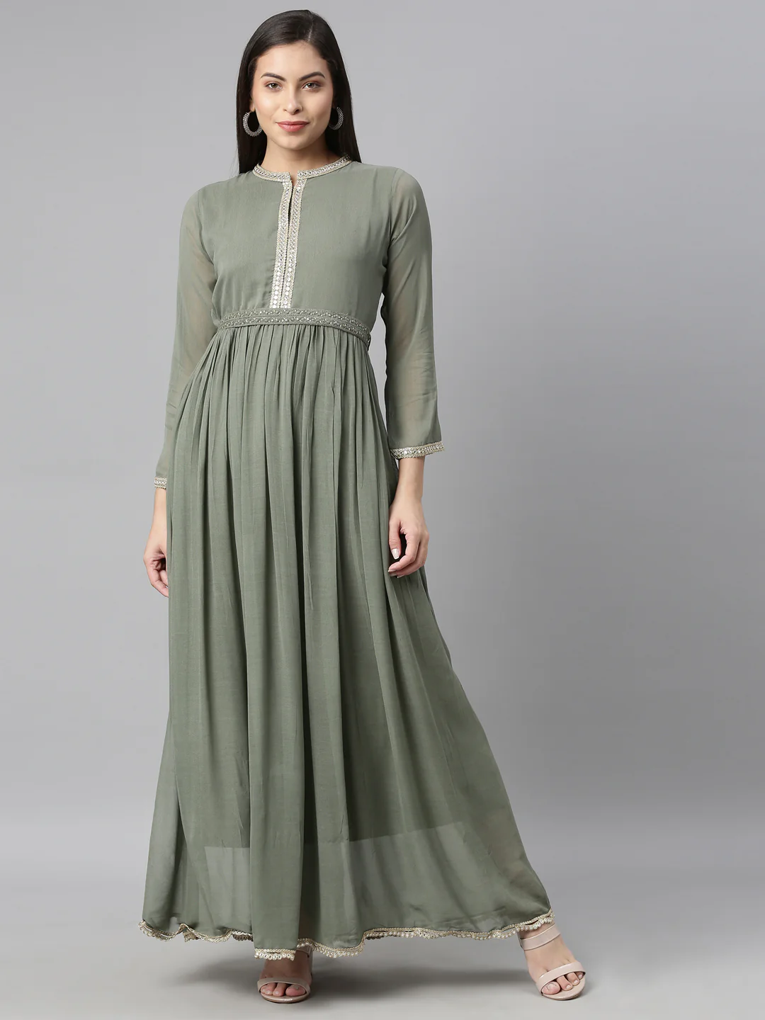 Neerus Pista Color Georgette Fabric Kurta