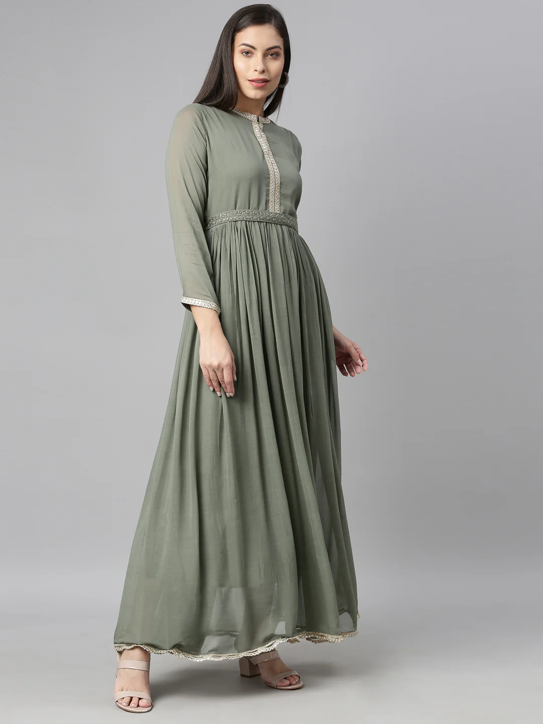 Neerus Pista Color Georgette Fabric Kurta - Image 3