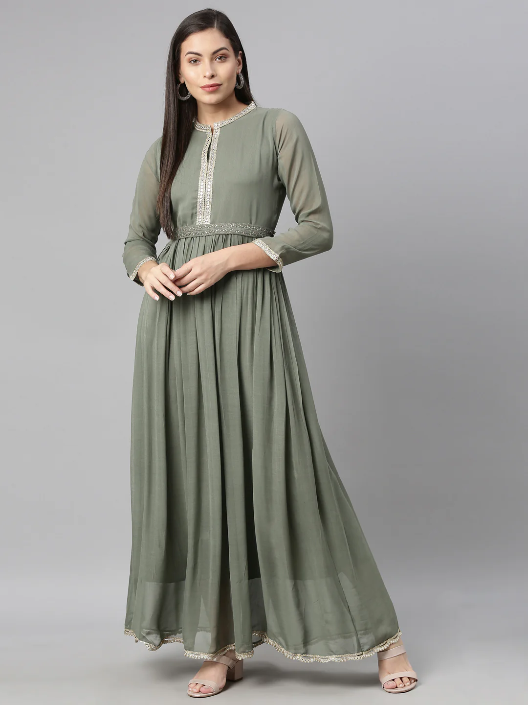 Neerus Pista Color Georgette Fabric Kurta - Image 5