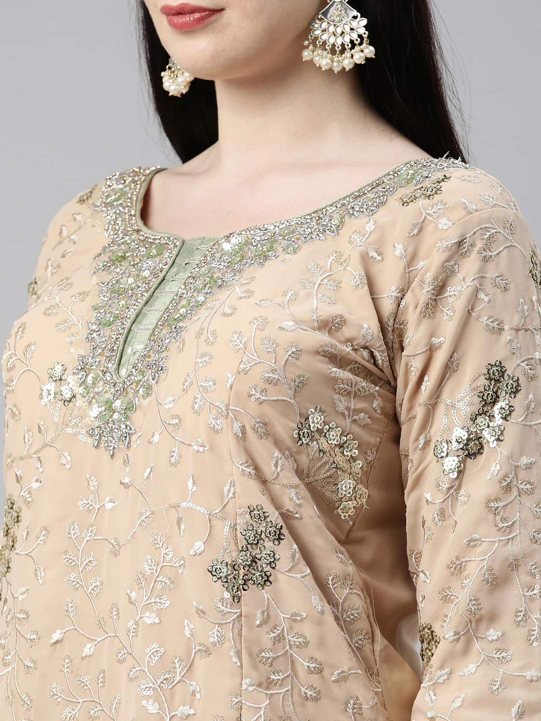 Neerus Pista Color Georgette Fabric Kurta Set - Image 2