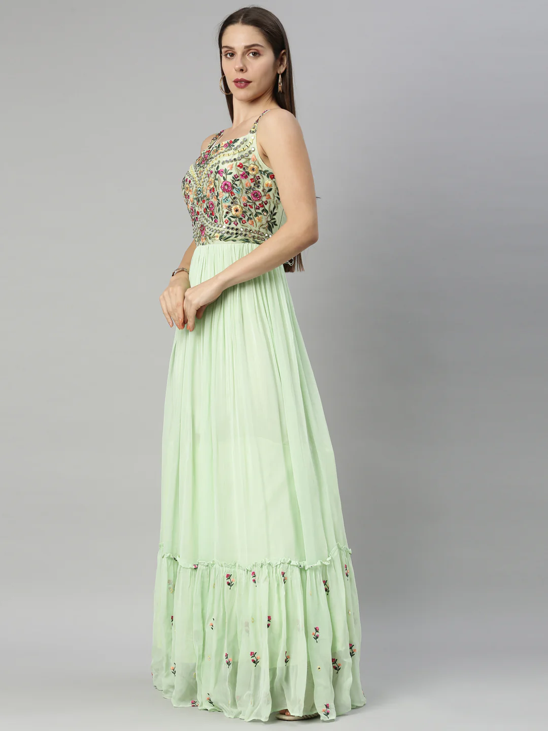 Neerus Pista Color Georgette Fabric Suit-Anarkali - Image 2