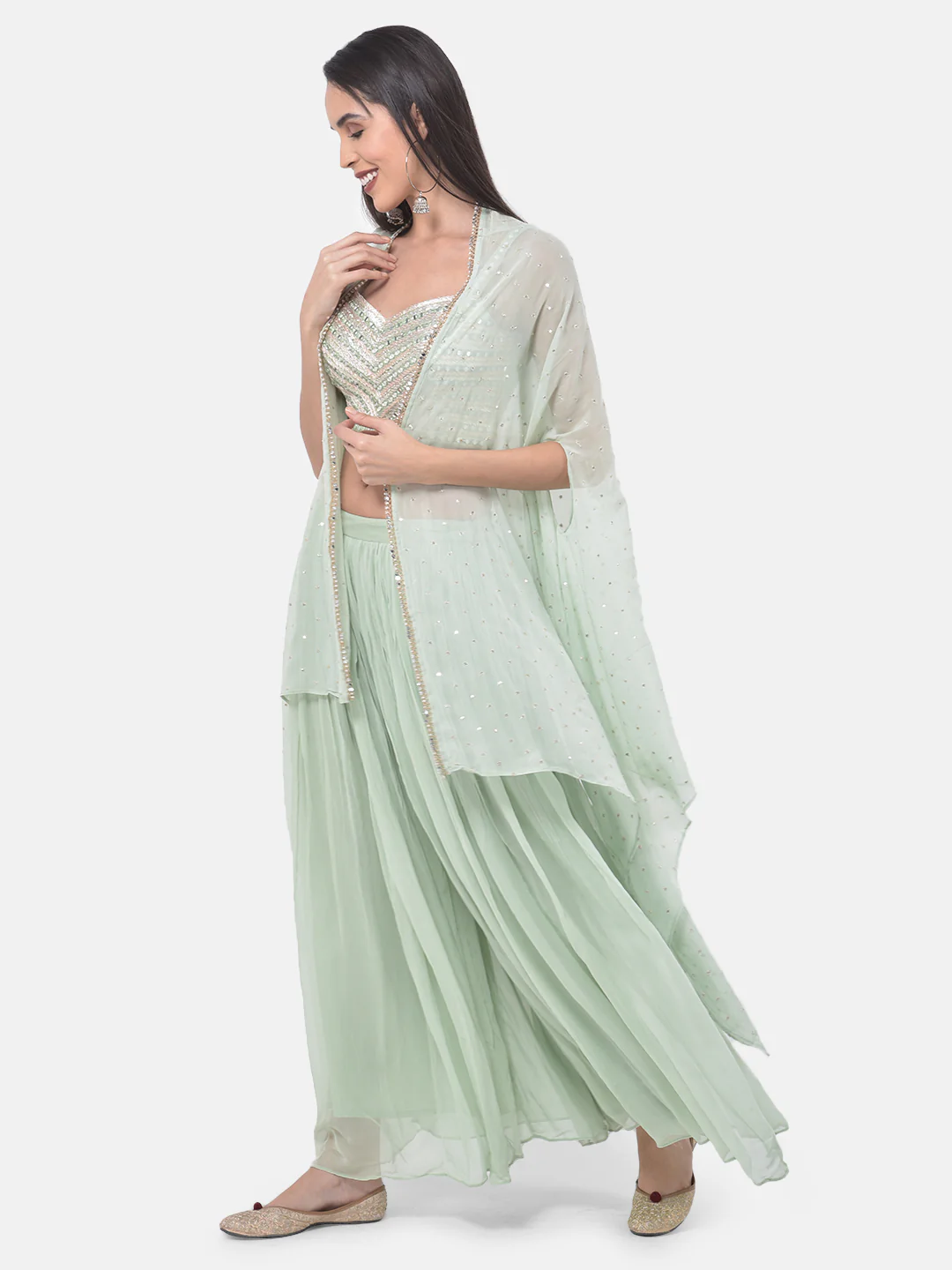 Neerus Pista Color Georgette Fabric Suit-Fusion - Image 3