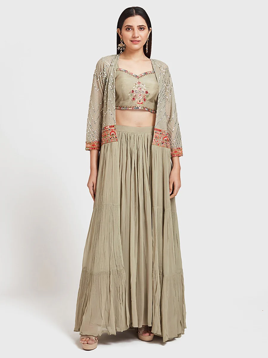 Neerus Pista Color Georgette Fabric Suit-Fusion