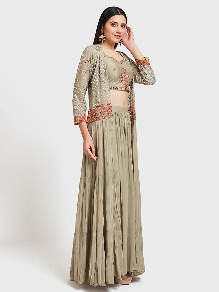 Neerus Pista Color Georgette Fabric Suit-Fusion - Image 2