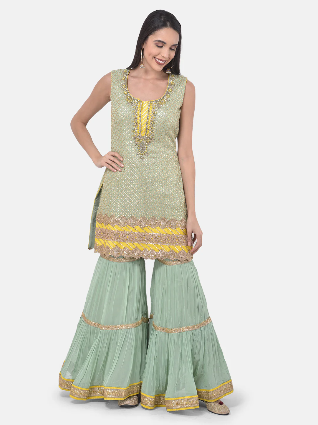 Neerus Pista Color Georgette Fabric Suit-Gharara - Image 7