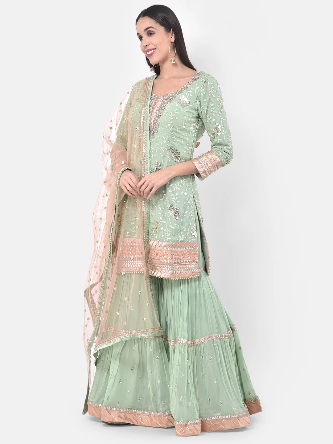 Neerus Pista Color Georgette Fabric Suit-Gharara - Image 2