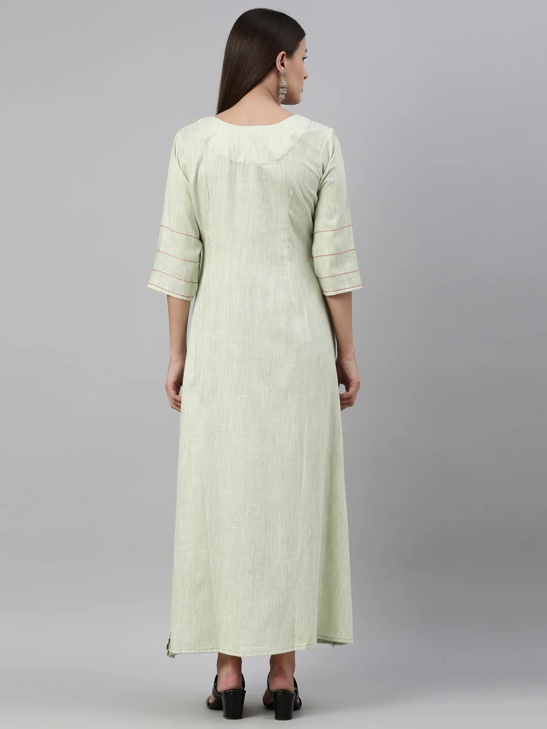 Neerus Pista Color Handloom Fabric Kurta - Image 5