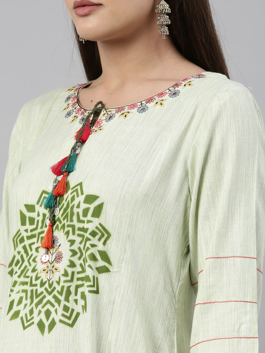 Neerus Pista Color Handloom Fabric Kurta - Image 8