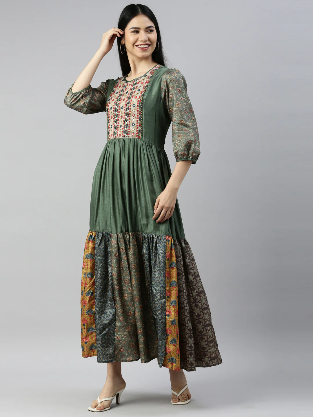Neerus Pista Color Model Fabric Kurta - Image 2