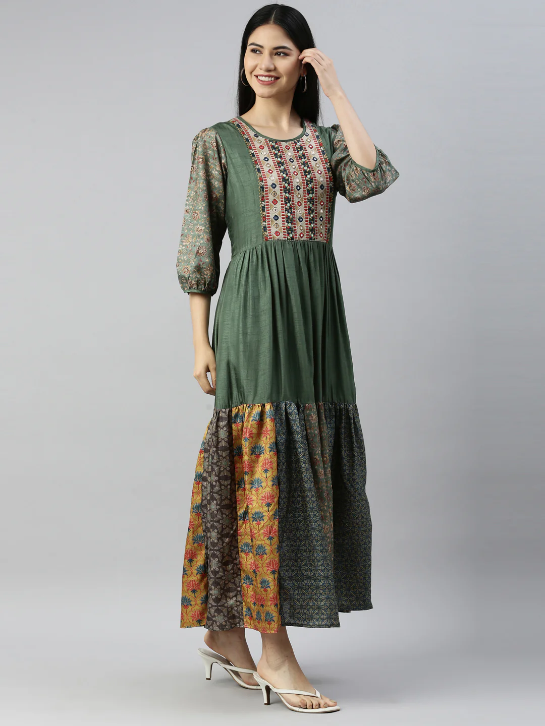 Neerus Pista Color Model Fabric Kurta - Image 3