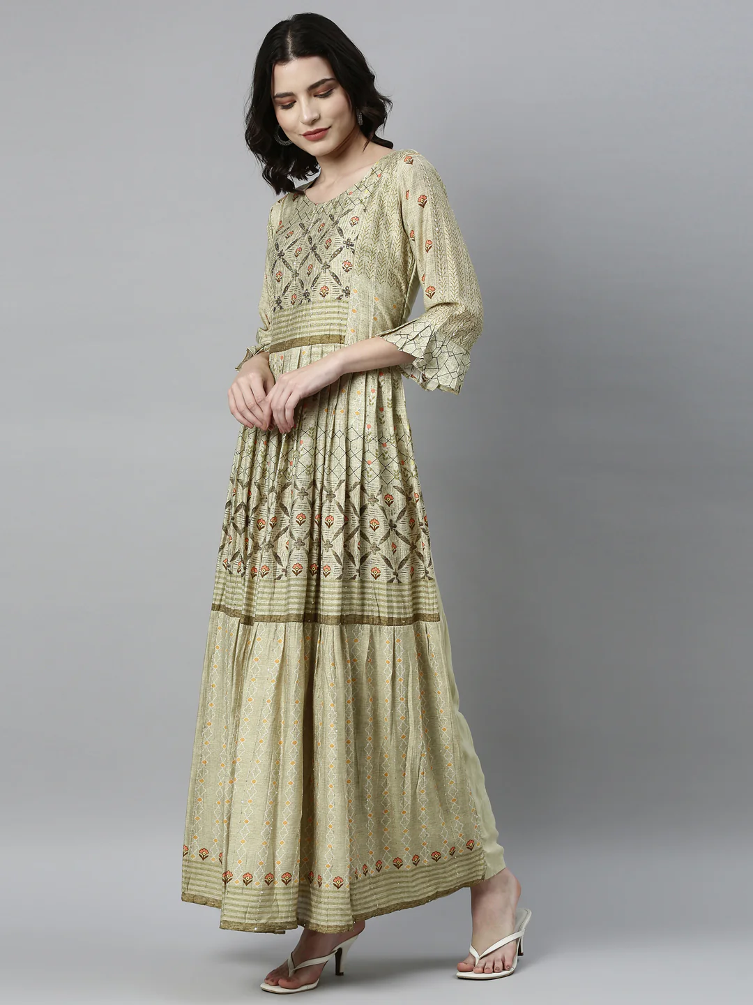 Neerus Pista Color Model Fabric Kurta - Image 2