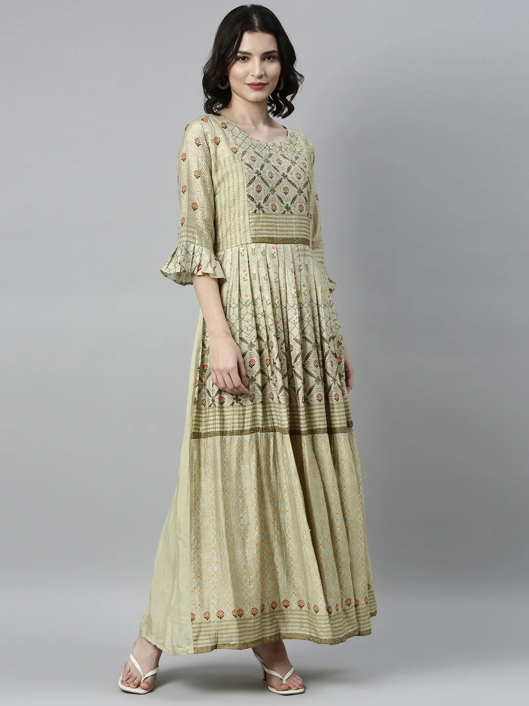 Neerus Pista Color Model Fabric Kurta - Image 3