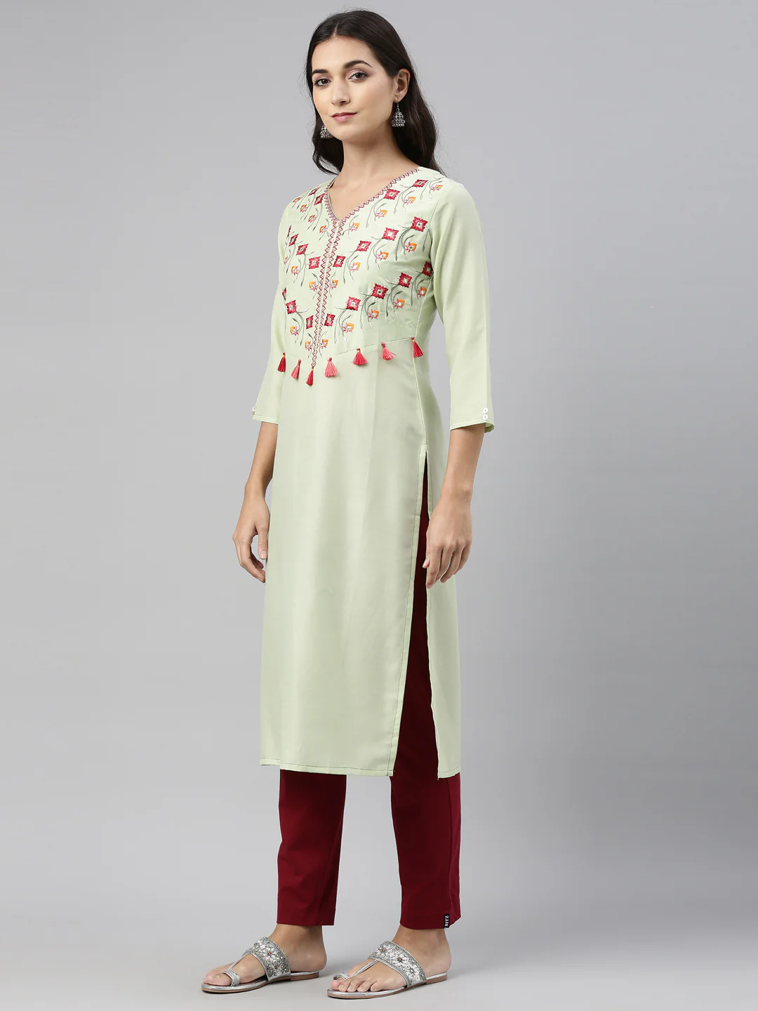 Neerus Pista Color Muslin Fabric Tunic - Image 2