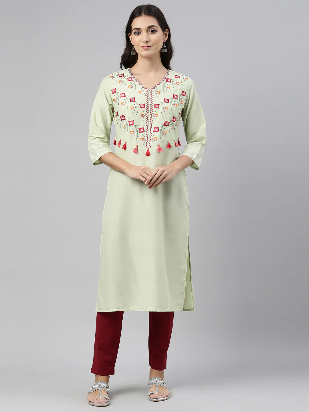 Neerus Pista Color Muslin Fabric Tunic - Image 6