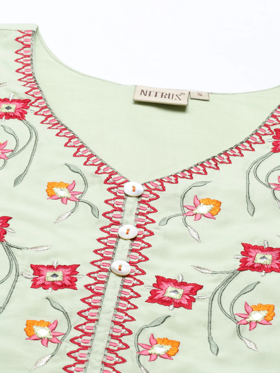 Neerus Pista Color Muslin Fabric Tunic - Image 7