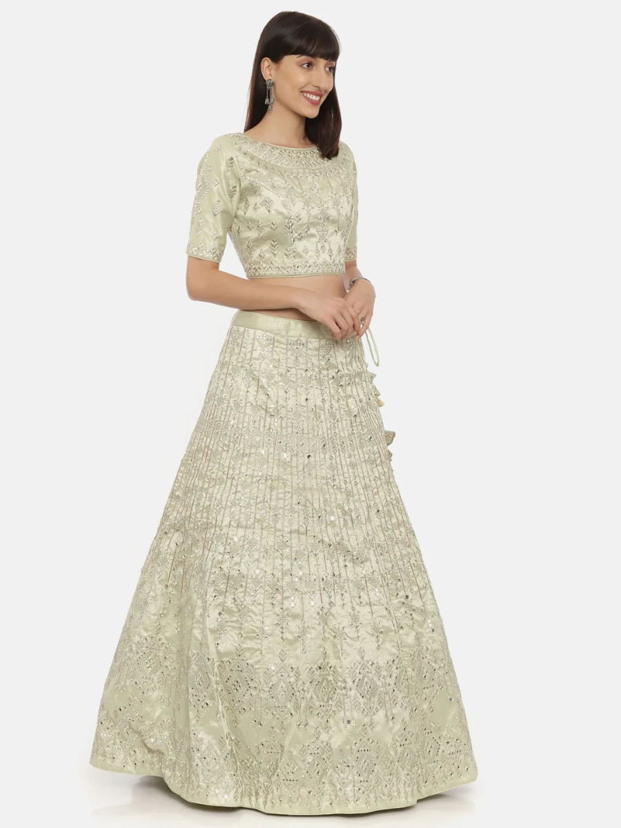 Neerus Pista Color Nett Fabric Ghagra Set - Image 3