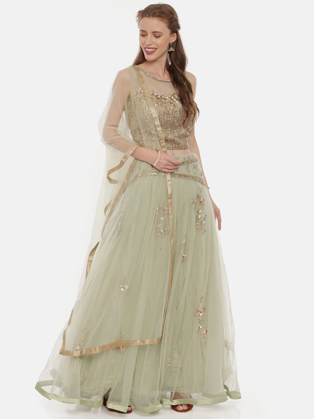 Neerus Pista Color Nett Fabric Ghagra Set - Image 6