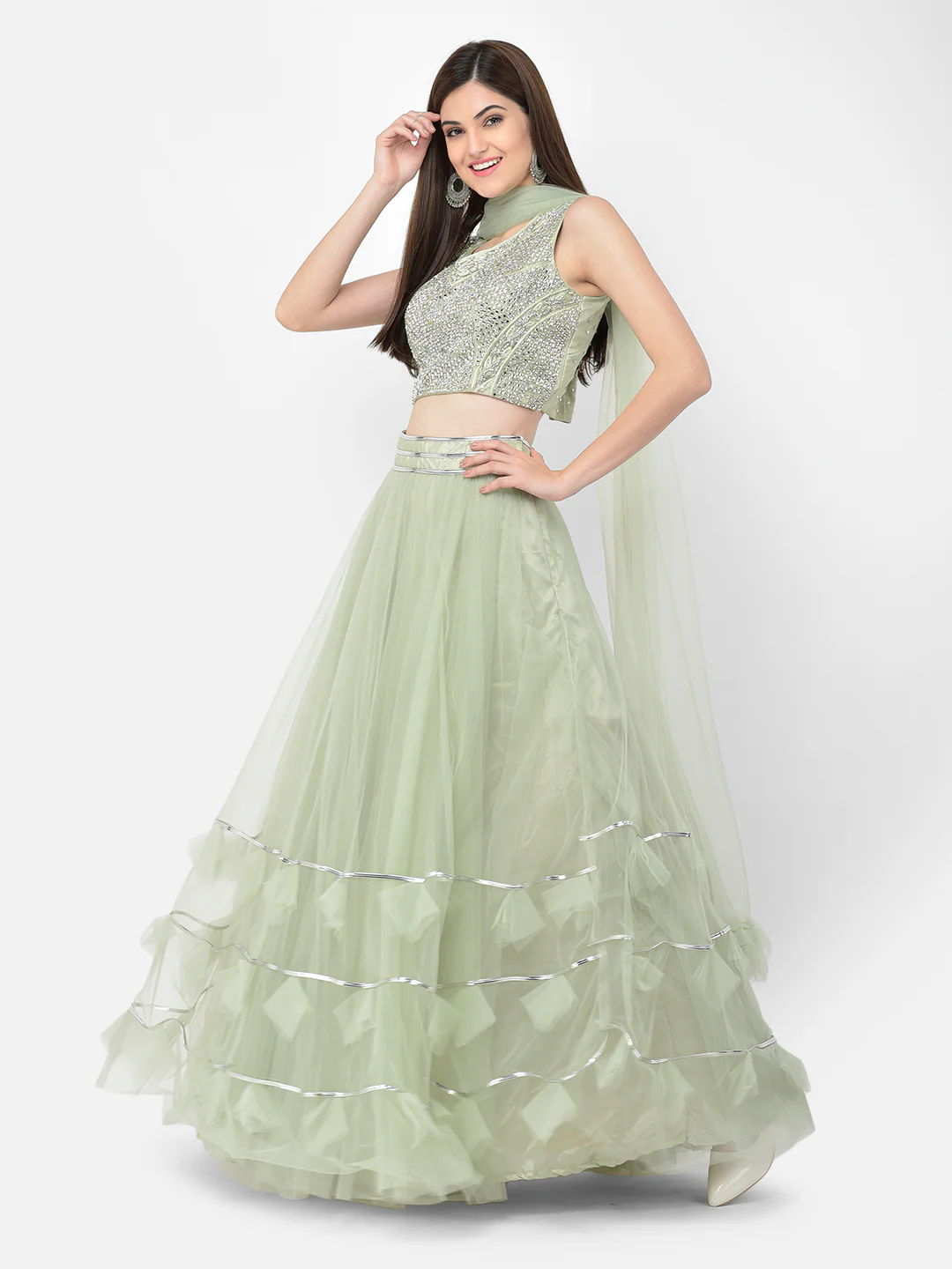 Neerus Pista Color Nett Fabric Lehenga Choli - Image 2
