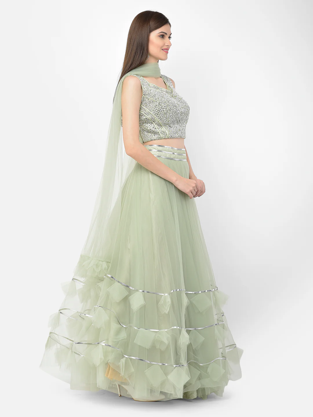 Neerus Pista Color Nett Fabric Lehenga Choli - Image 3