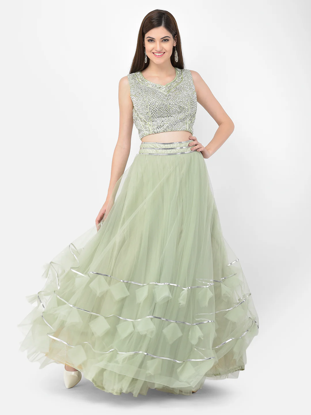 Neerus Pista Color Nett Fabric Lehenga Choli - Image 8