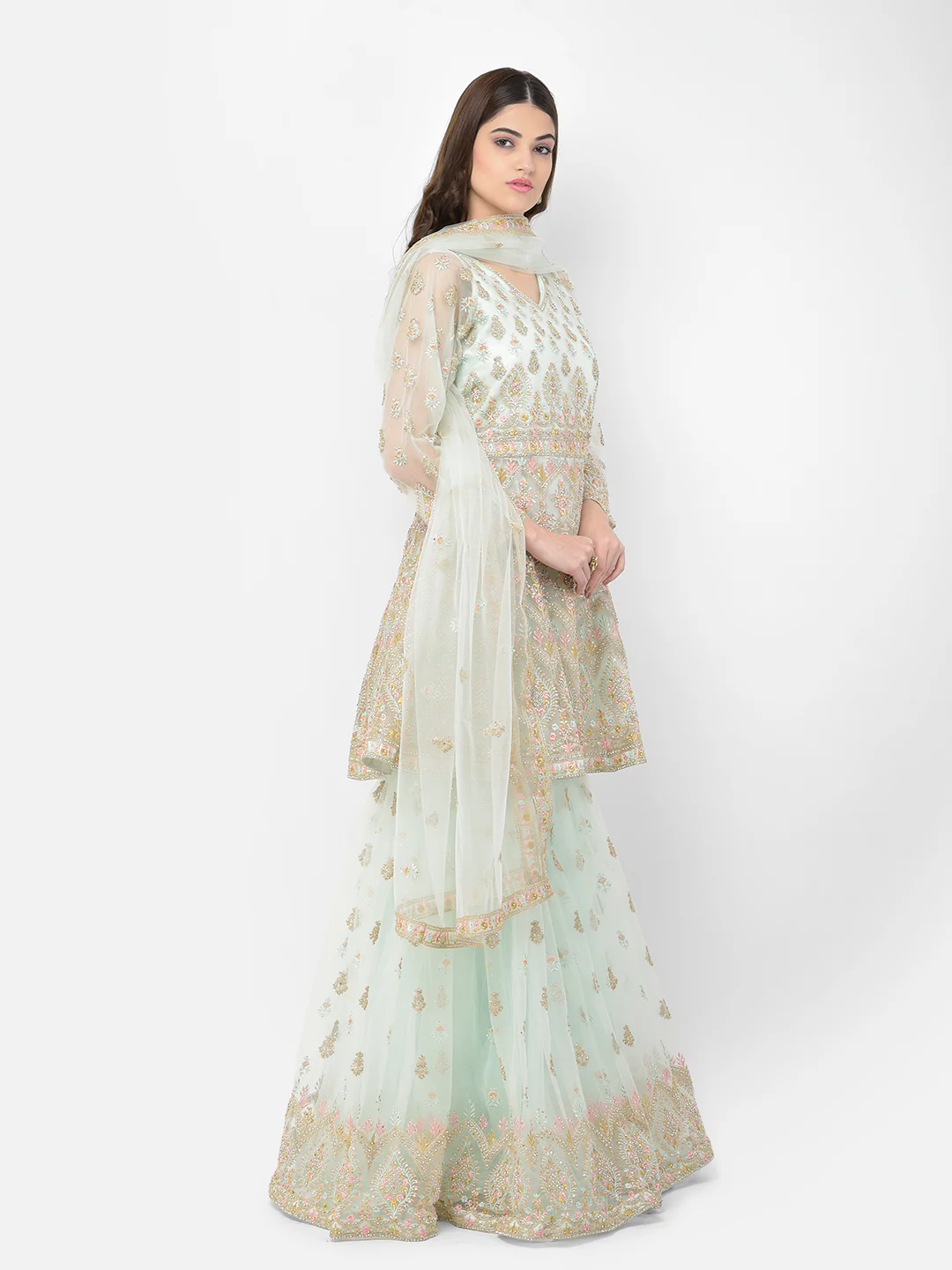 Neerus Pista Color Nett Fabric Salwar Kameez - Image 5
