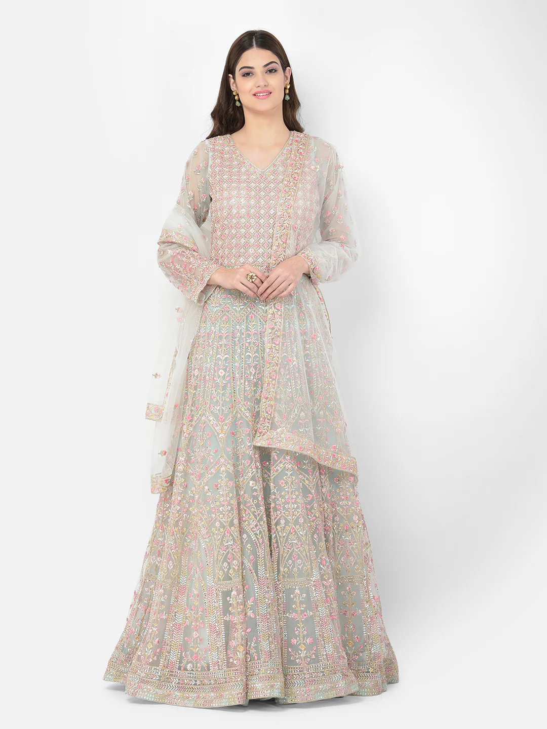 Neerus Pista Color Nett Fabric Salwar Kameez
