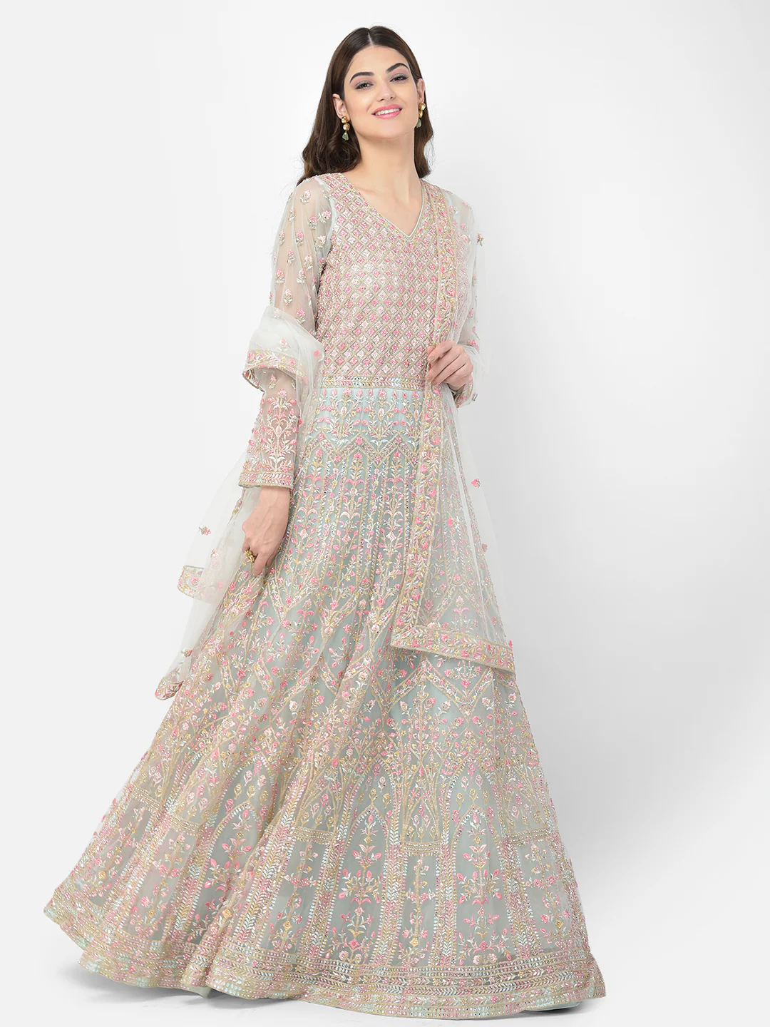 Neerus Pista Color Nett Fabric Salwar Kameez - Image 3