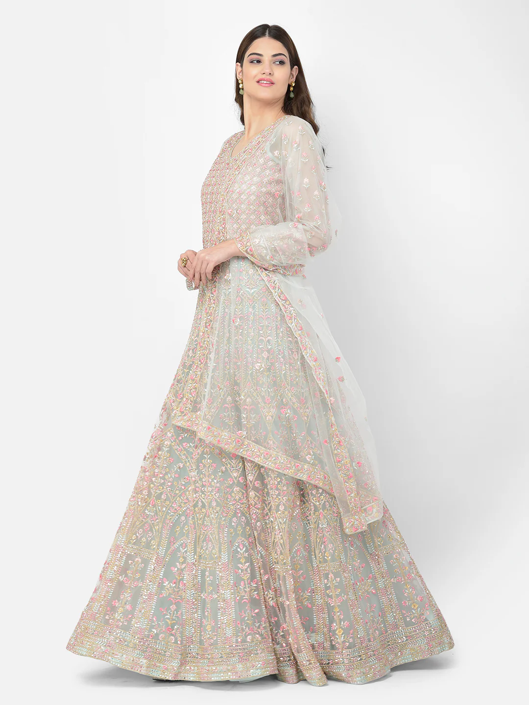 Neerus Pista Color Nett Fabric Salwar Kameez - Image 4